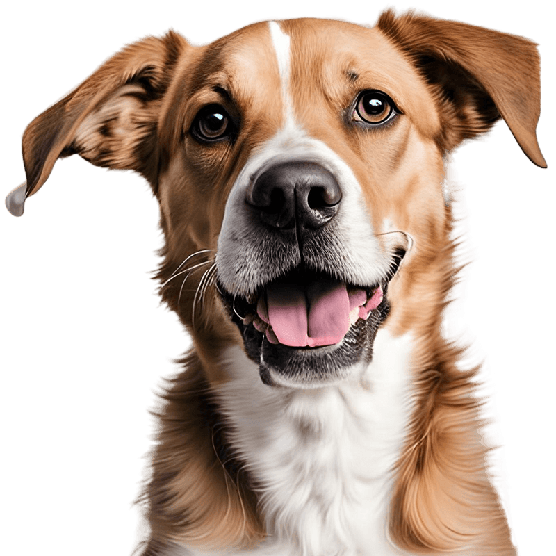 smiling dog stands out against a white background showcasing its playful and joyful demeanor